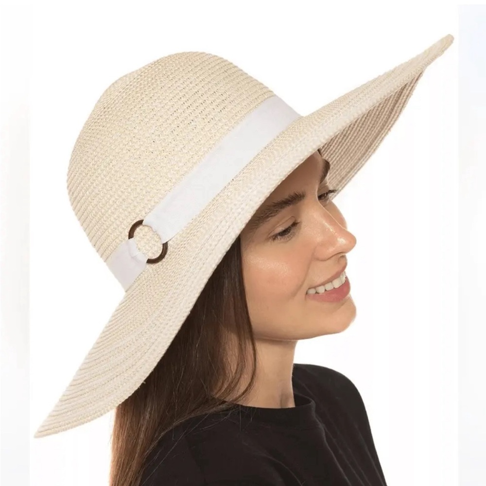 INC Natural Black Striped-Brim Floppy Hat, One Size New w/Tag $48.50